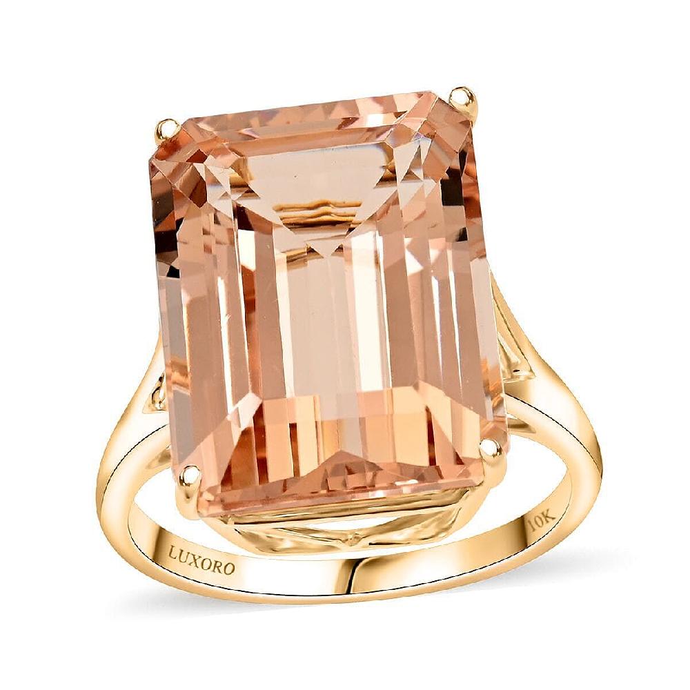 shop lc Certified & Appraised Luxoro 10K Yellow Gold AAA Marropino Morganite Solitaire Ring 10.50 ctw