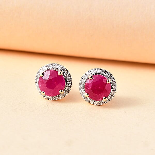Shop Lc Certified & Appraised Luxoro 10K Yellow Gold AAA Montepuez Ruby Diamond (I2) (0.22 Cts) Earrings 2.40 Ctw