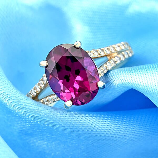 Shop Lc Certified & Appraised Luxoro 10K Yellow Gold AAA Radiant Ember Garnet And I2 Diamond Ring 2.50 Ctw