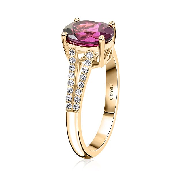 Shop Lc Certified & Appraised Luxoro 10K Yellow Gold AAA Radiant Ember Garnet And I2 Diamond Ring 2.50 Ctw