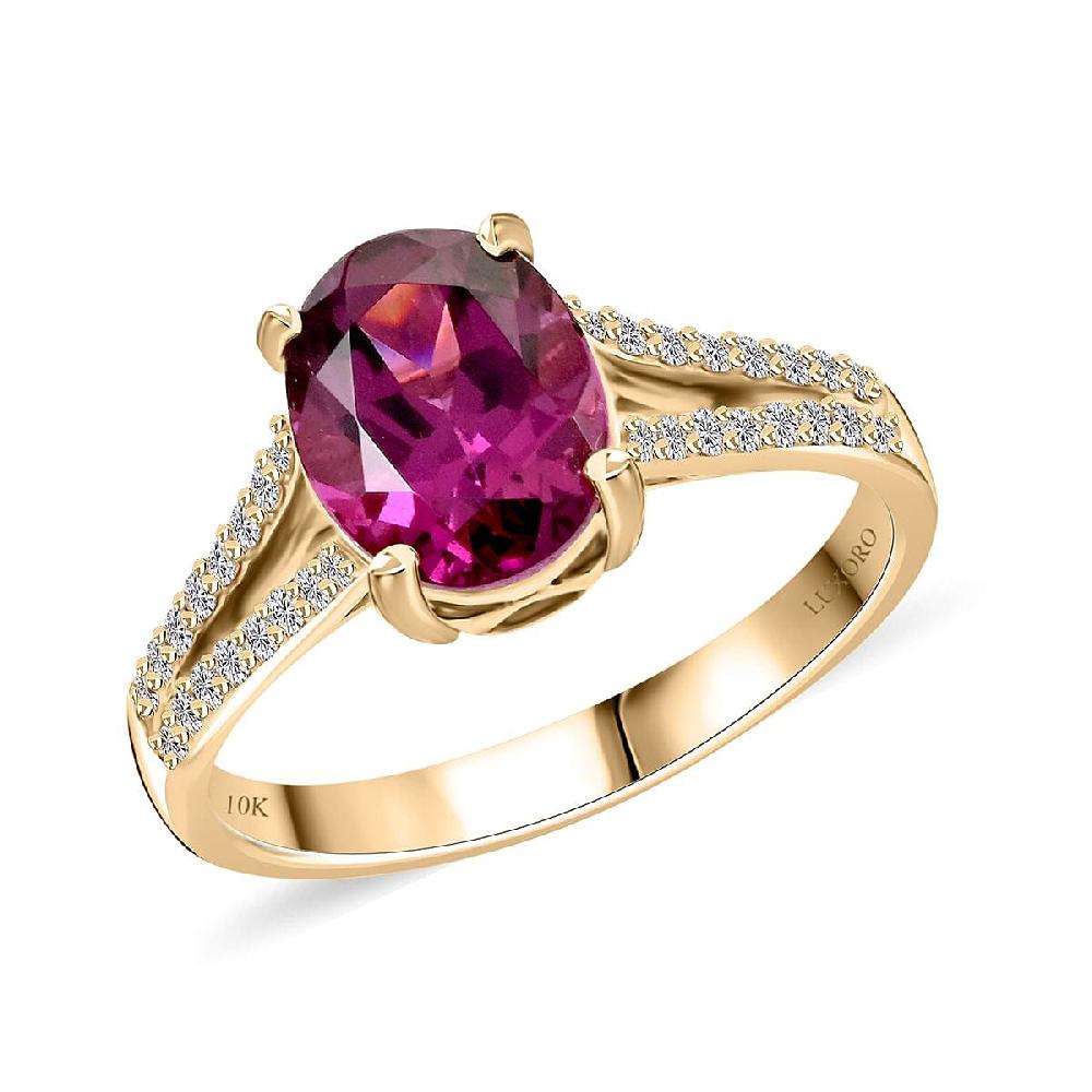 shop lc Certified & Appraised Luxoro 10K Yellow Gold AAA Radiant Ember Garnet and I2 Diamond Ring 2.50 ctw