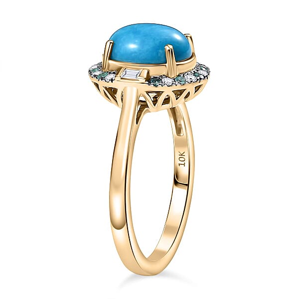 Shop Lc Certified & Appraised Luxoro 10K Yellow Gold AAA Sleeping Beauty Turquoise AAAA Paraiba Tourmaline And Diamond (E-F I2) (0.13 Cts) Ring 2.81 Ctw