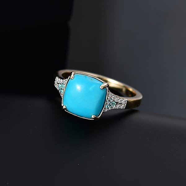 Shop Lc Certified & Appraised Luxoro 10K Yellow Gold AAA Sleeping Beauty Turquoise AAAA Paraiba Tourmaline And Diamond (E-F I2) (0.12 Cts) Ring 3.17 Ctw