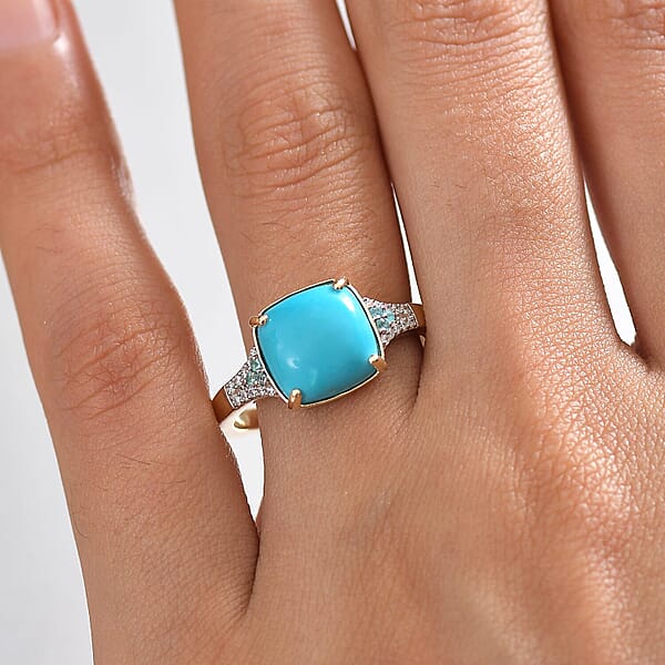 Shop Lc Certified & Appraised Luxoro 10K Yellow Gold AAA Sleeping Beauty Turquoise AAAA Paraiba Tourmaline And Diamond (E-F I2) (0.12 Cts) Ring 3.17 Ctw