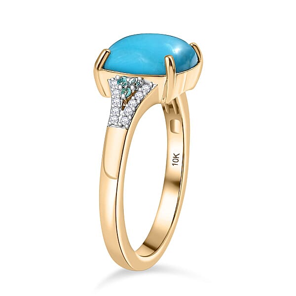 Shop Lc Certified & Appraised Luxoro 10K Yellow Gold AAA Sleeping Beauty Turquoise AAAA Paraiba Tourmaline And Diamond (E-F I2) (0.12 Cts) Ring 3.17 Ctw