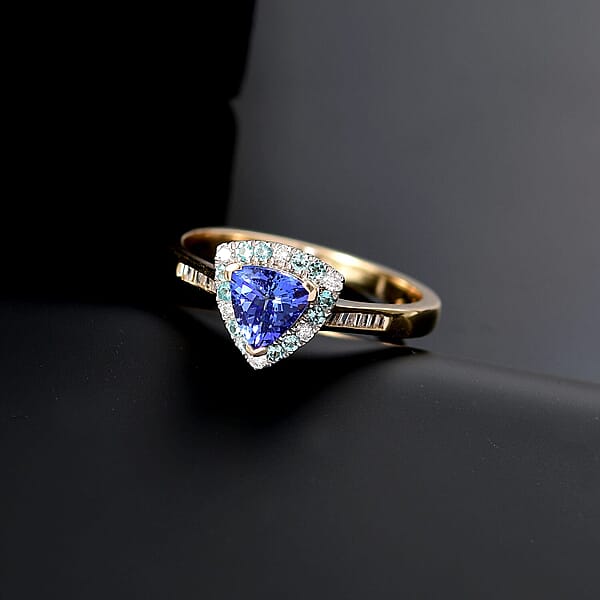 Shop Lc Certified & Appraised Luxoro 10K Yellow Gold AAA Tanzanite AAAA Paraiba Tourmaline And Diamond (E-F I2) (0.19 Cts) Ring With 1.10 Ctw
