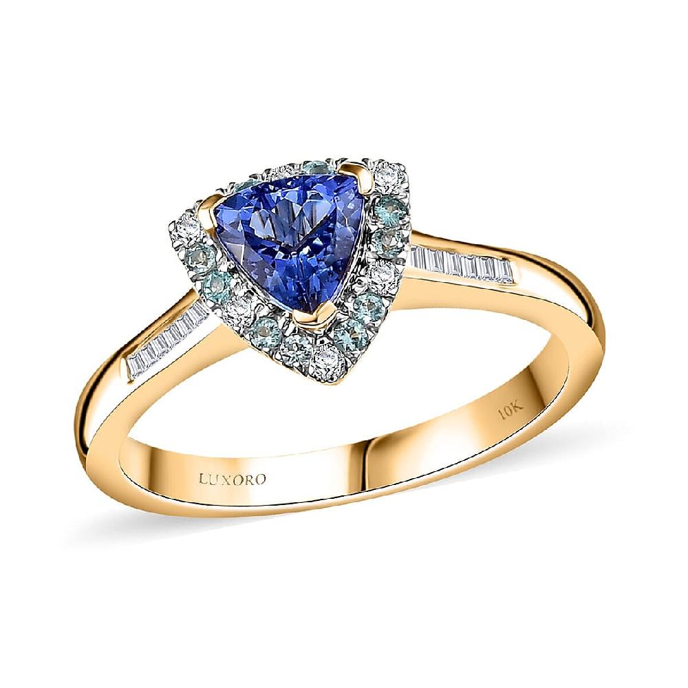 shop lc Certified & Appraised Luxoro 10K Yellow Gold AAA Tanzanite AAAA Paraiba Tourmaline and Diamond (E-F I2) (0.19 cts) Ring with 1.10 ctw