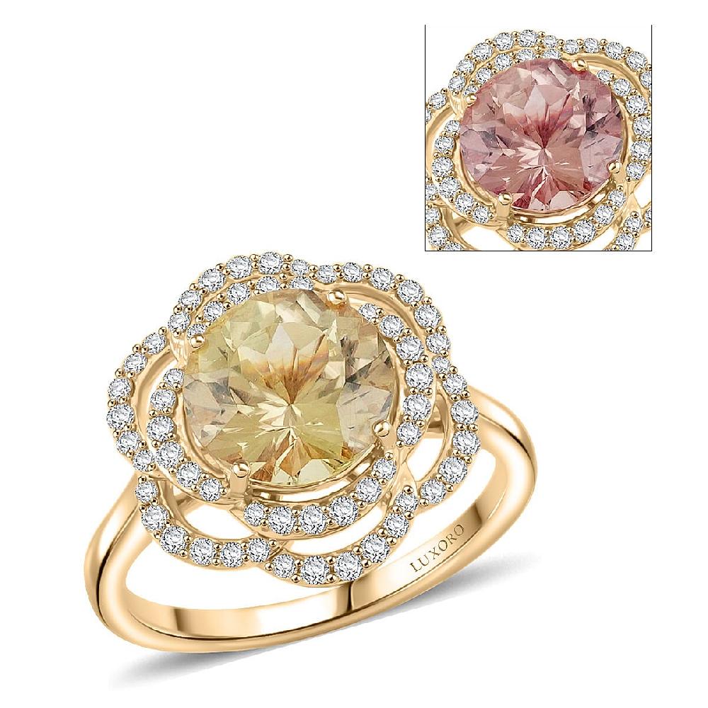 shop lc Certified & Appraised Luxoro 10K Yellow Gold Hanabi Cut AAA Turkizite Diamond (G-H I2) (0.41 cts) Ring 3.50 ctw