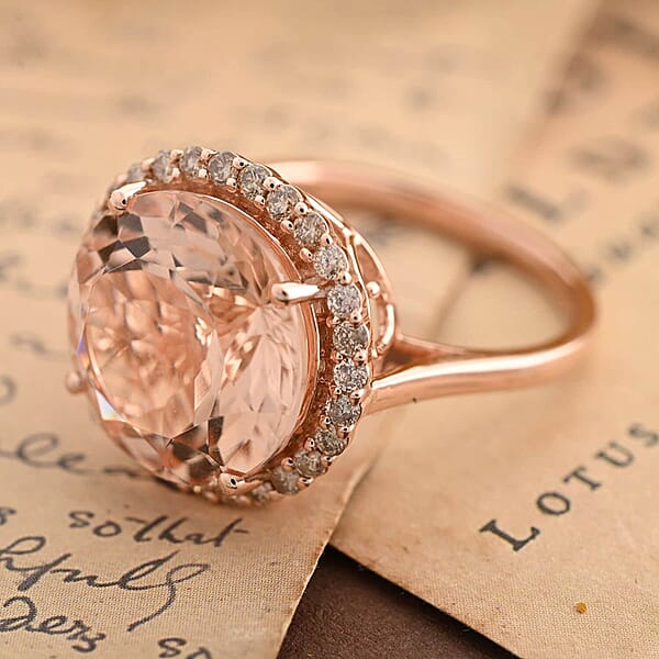 Shop Lc Certified & Appraised Luxoro 14K Rose Gold AAA Marropino Morganite And G-H I2 Diamond Ring 7.50 Ctw