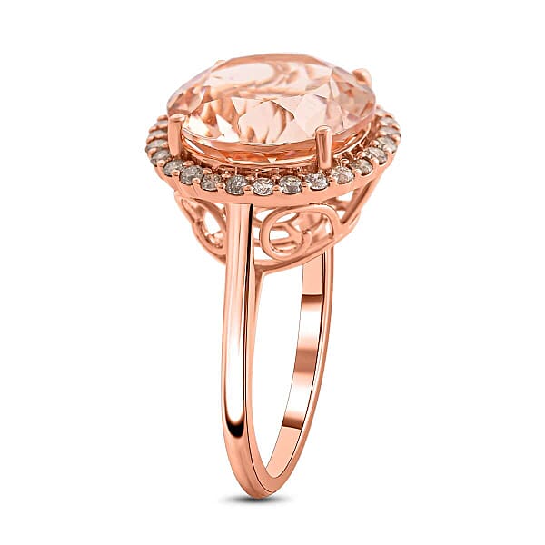 Shop Lc Certified & Appraised Luxoro 14K Rose Gold AAA Marropino Morganite And G-H I2 Diamond Ring 7.50 Ctw