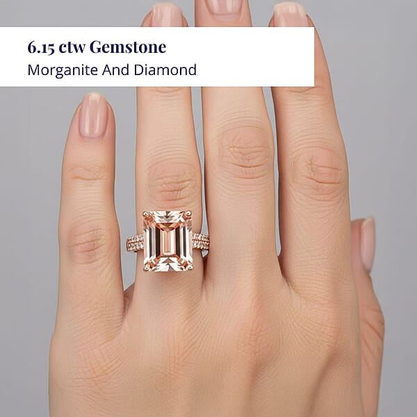 Shop Lc Certified & Appraised Luxoro 14K Rose Gold AAA Marropino Morganite And I2 Diamond Ring 6.15 Ctw