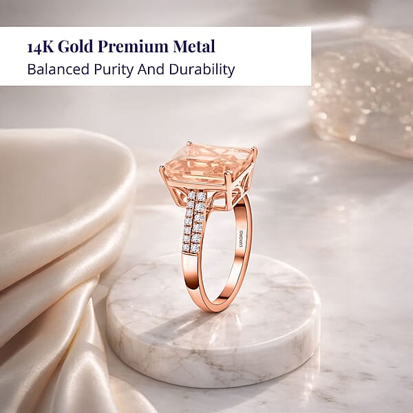 Shop Lc Certified & Appraised Luxoro 14K Rose Gold AAA Marropino Morganite And I2 Diamond Ring 6.15 Ctw