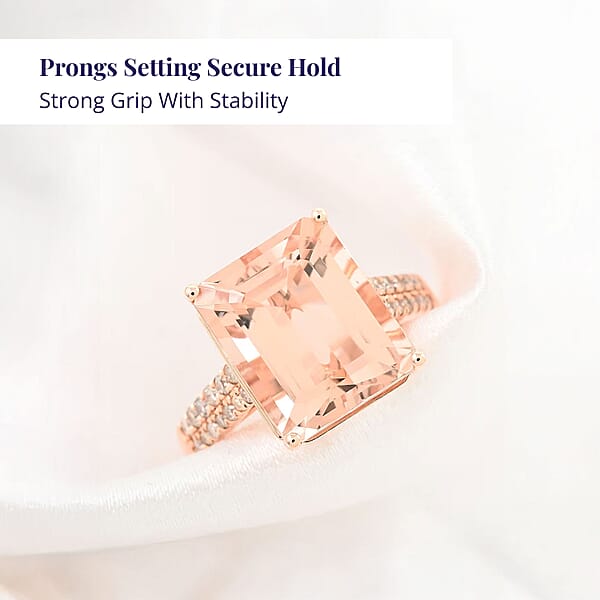Shop Lc Certified & Appraised Luxoro 14K Rose Gold AAA Marropino Morganite And I2 Diamond Ring 6.15 Ctw