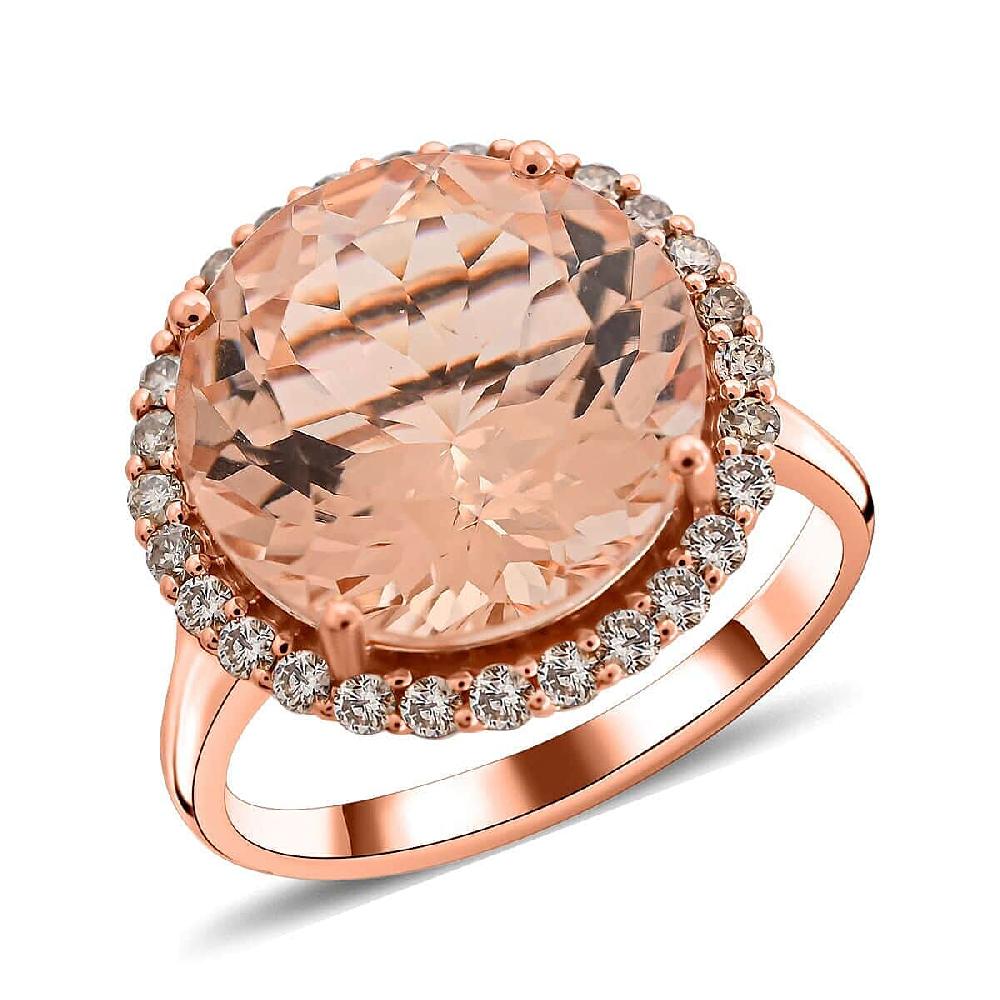 shop lc Certified & Appraised Luxoro 14K Rose Gold AAA Marropino Morganite and G-H I2 Diamond Ring 7.50 ctw