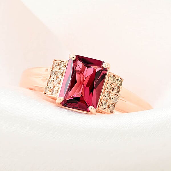 Shop Lc Certified & Appraised Luxoro 14K Rose Gold AAA Ouro Fino Rubellite And G-H I2 Diamond Ring 1.80 Ctw