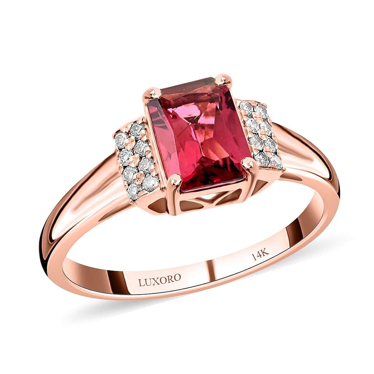 shop lc Certified & Appraised Luxoro 14K Rose Gold AAA Ouro Fino Rubellite and G-H I2 Diamond Ring 1.80 ctw
