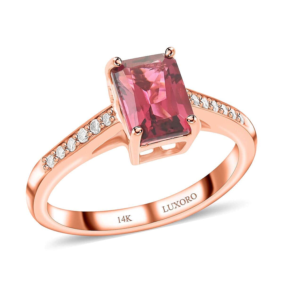 shop lc Certified & Appraised Luxoro 14K Rose Gold AAA Ouro Fino Rubellite and G-H I2 Diamond Ring 1.50 ctw