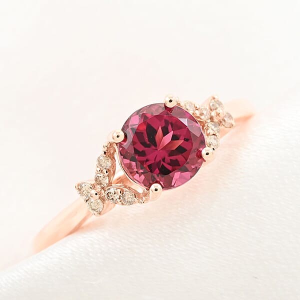 Shop Lc Certified & Appraised Luxoro 14K Rose Gold AAA Ouro Fino Rubellite And G-H I2 Diamond Ring 1.00 Ctw