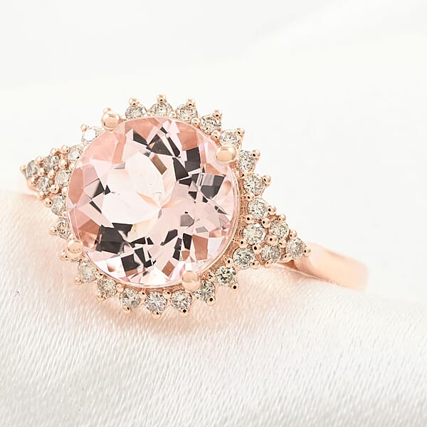 Shop Lc Certified & Appraised Luxoro 14K Rose Gold AAA Pink Morganite And G-H I2 Diamond Sunburst Ring 2.75 Ctw