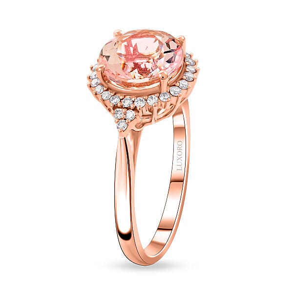 Shop Lc Certified & Appraised Luxoro 14K Rose Gold AAA Pink Morganite And G-H I2 Diamond Sunburst Ring 2.75 Ctw