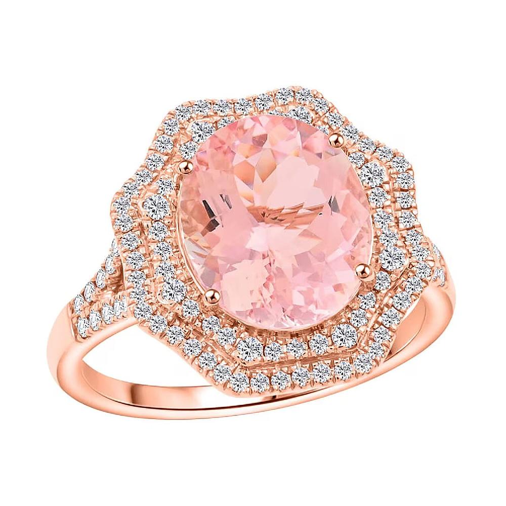 shop lc Certified & Appraised Luxoro 14K Rose Gold AAA Pink Morganite and G-H I2 Diamond Ring 4.68 Grams 4.80 ctw