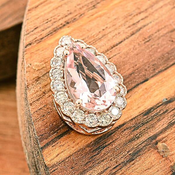 Shop Lc Certified & Appraised Luxoro 14K Rose Gold AAA Pink Morganite And G-H I2 Diamond Pendant Without Chain 1.55 Ctw