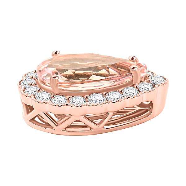 Shop Lc Certified & Appraised Luxoro 14K Rose Gold AAA Pink Morganite And G-H I2 Diamond Pendant Without Chain 1.55 Ctw