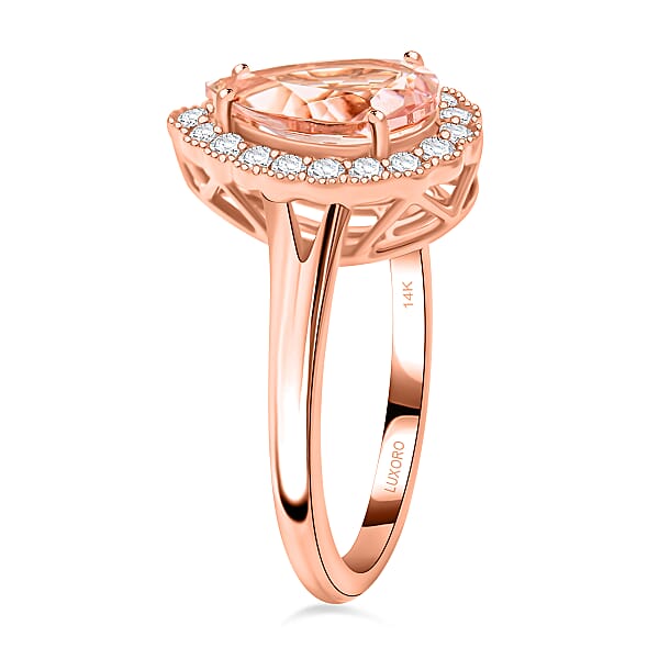 Shop Lc Certified & Appraised Luxoro 14K Rose Gold AAA Pink Morganite And G-H I2 Diamond Ring 1.50 Ctw