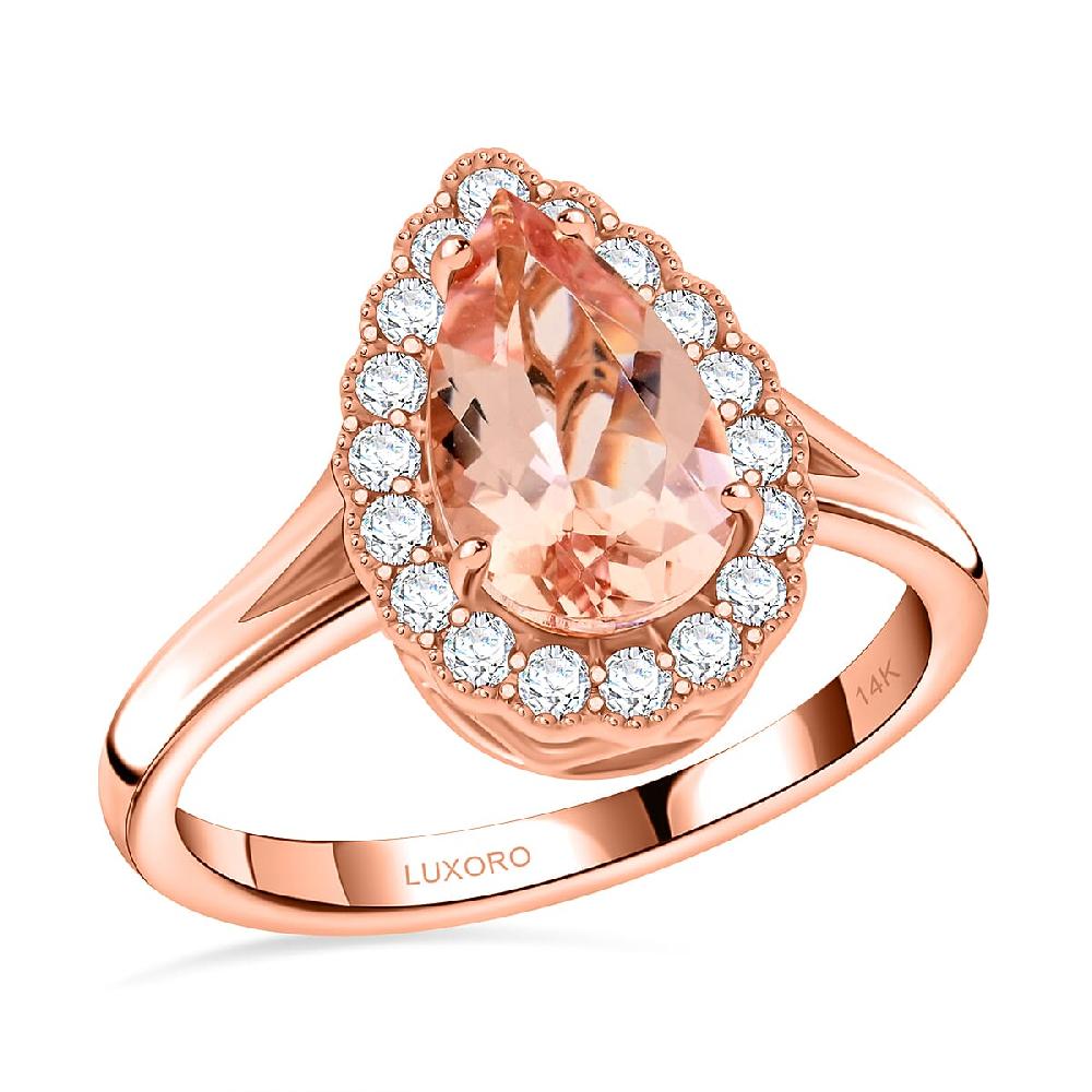 shop lc Certified & Appraised Luxoro 14K Rose Gold AAA Pink Morganite and G-H I2 Diamond Ring 1.50 ctw