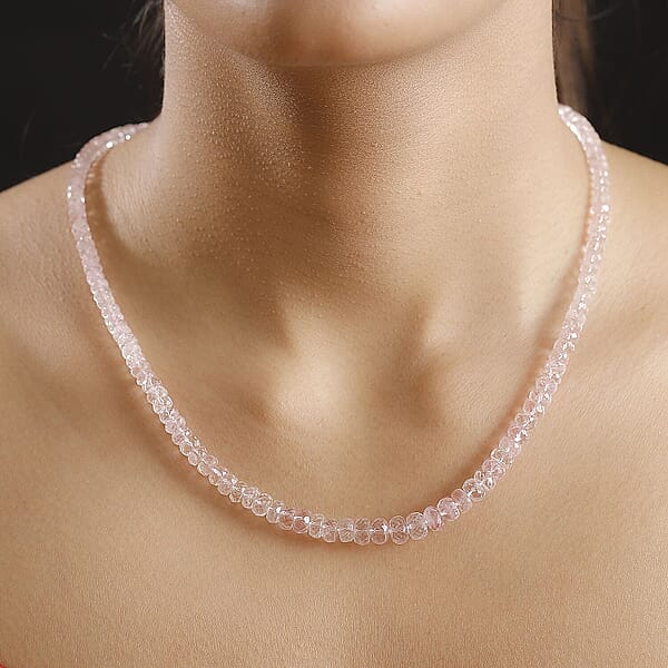 Shop Lc Certified & Appraised Luxoro 14K Rose Gold AAA Pink Morganite Beaded Necklace (18-20 Inches) 100.00 Ctw