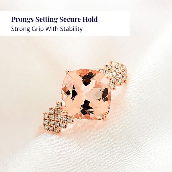 Shop Lc Certified & Appraised Luxoro 14K Rose Gold AAA Pink Morganite And G-H I2 Diamond Ring 4.68 Grams 4.80 Ctw
