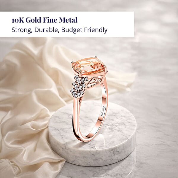 Shop Lc Certified & Appraised Luxoro 14K Rose Gold AAA Pink Morganite And G-H I2 Diamond Ring 4.68 Grams 4.80 Ctw