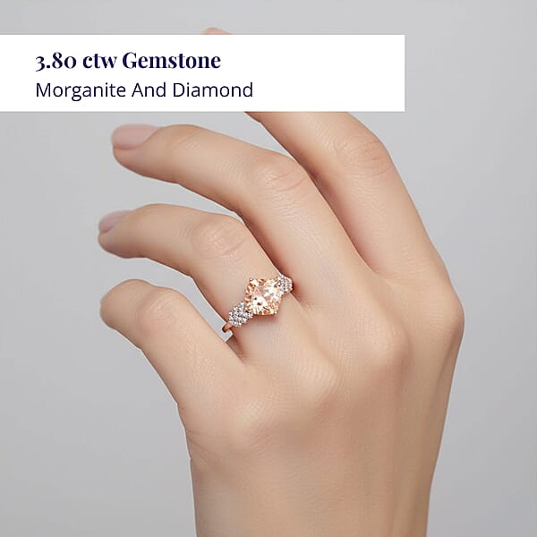 Shop Lc Certified & Appraised Luxoro 14K Rose Gold AAA Pink Morganite And G-H I2 Diamond Ring 4.68 Grams 4.80 Ctw