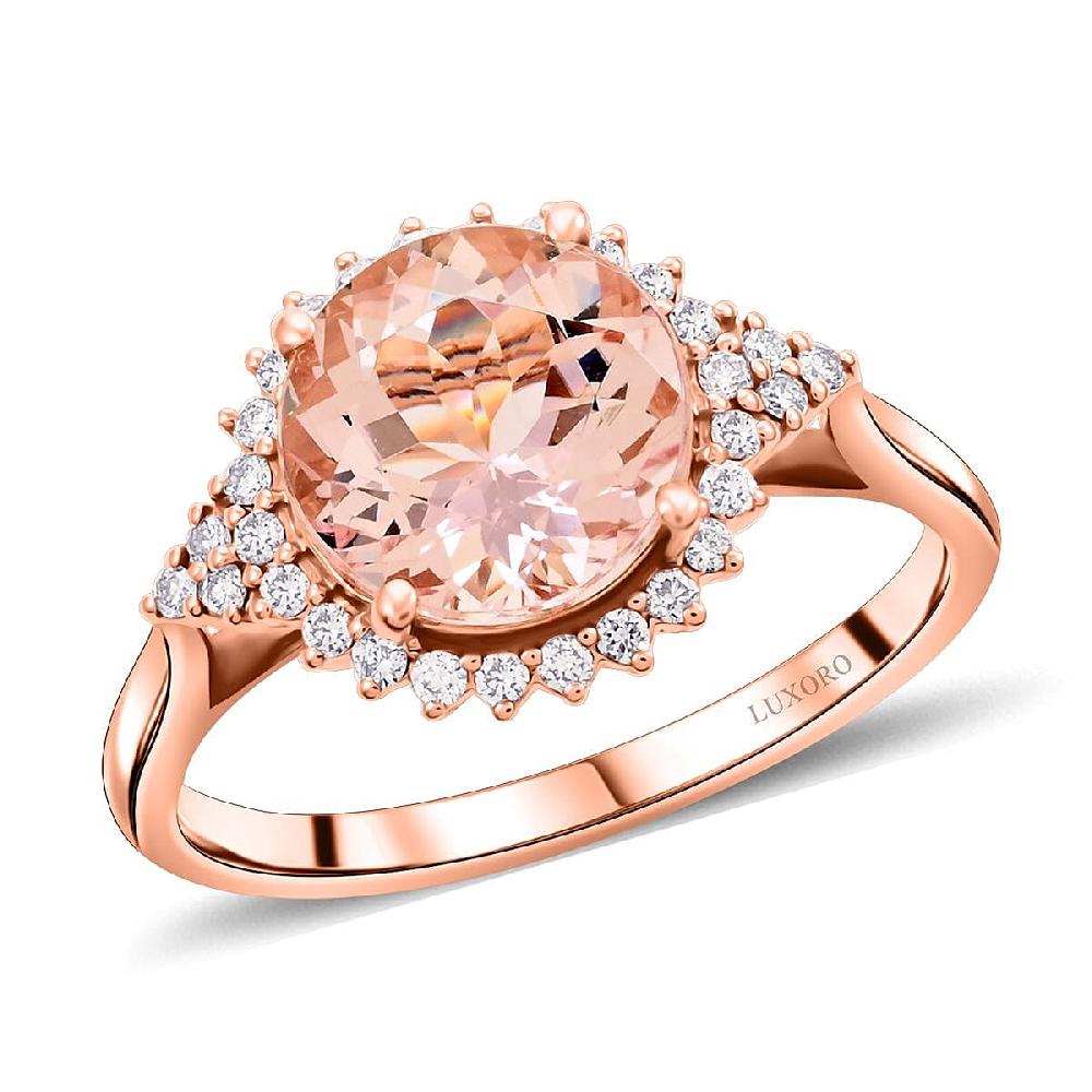 shop lc Certified & Appraised Luxoro 14K Rose Gold AAA Pink Morganite and G-H I2 Diamond Sunburst Ring 2.75 ctw