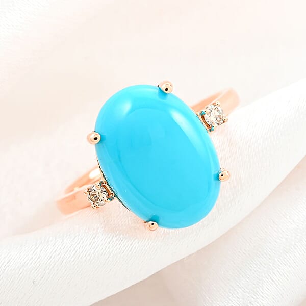 Shop Lc Certified & Appraised Luxoro 14K Rose Gold AAA Sleeping Beauty Turquoise And I2 Diamond Ring 5.50 Ctw