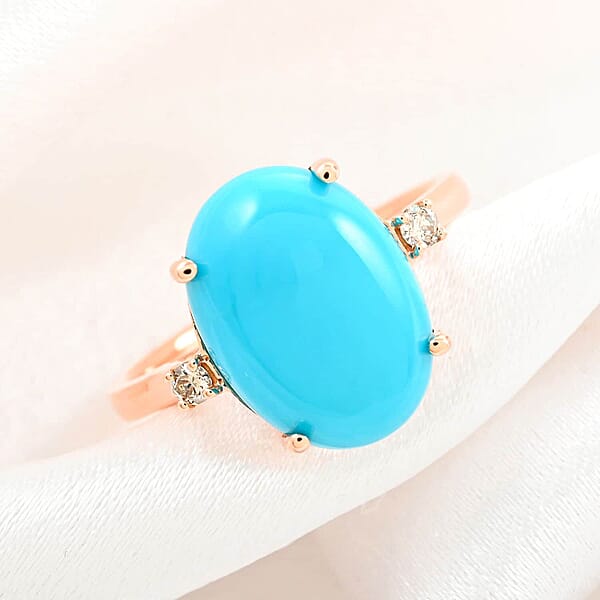 Shop Lc Certified & Appraised Luxoro 14K Rose Gold AAA Sleeping Beauty Turquoise And I2 Diamond Ring 5.50 Ctw