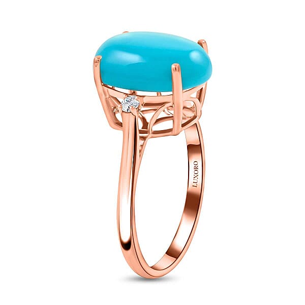 Shop Lc Certified & Appraised Luxoro 14K Rose Gold AAA Sleeping Beauty Turquoise And I2 Diamond Ring 5.50 Ctw