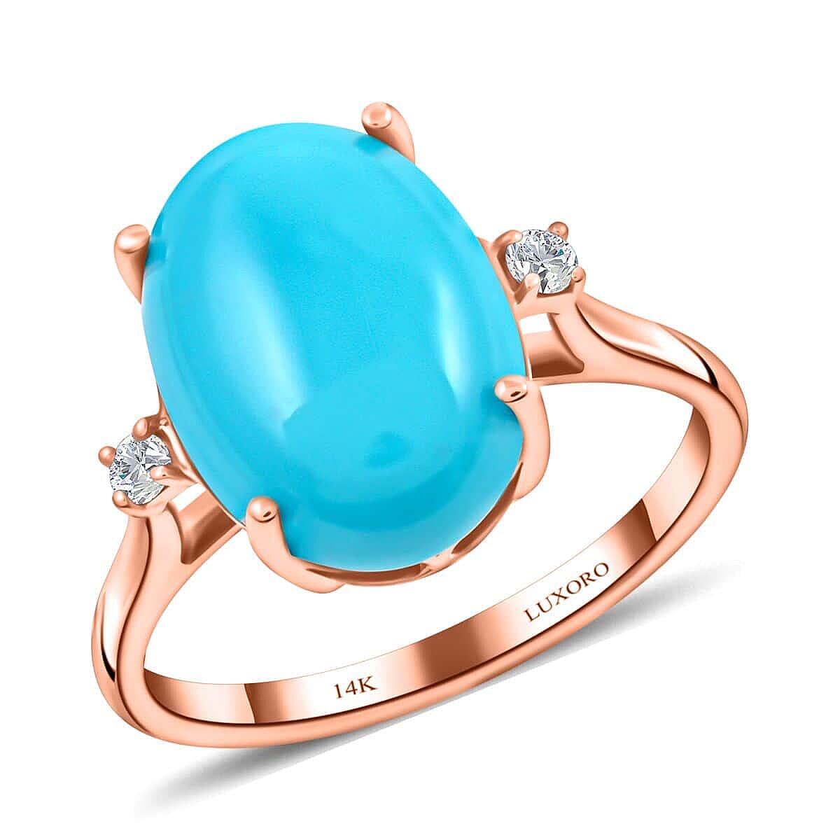 shop lc Certified & Appraised Luxoro 14K Rose Gold AAA Sleeping Beauty Turquoise and I2 Diamond Ring 5.50 ctw