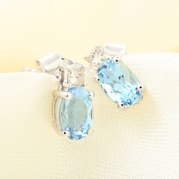 Shop Lc Certified & Appraised Luxoro 14K White Gold AAA Santa Maria Aquamarine And I2 Diamond Earrings 1.00 Ctw