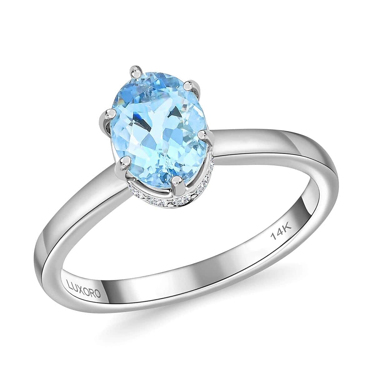shop lc Certified & Appraised Luxoro 14K White Gold AAA Santa Maria Aquamarine and I2 Diamond Ring 1.25 ctw