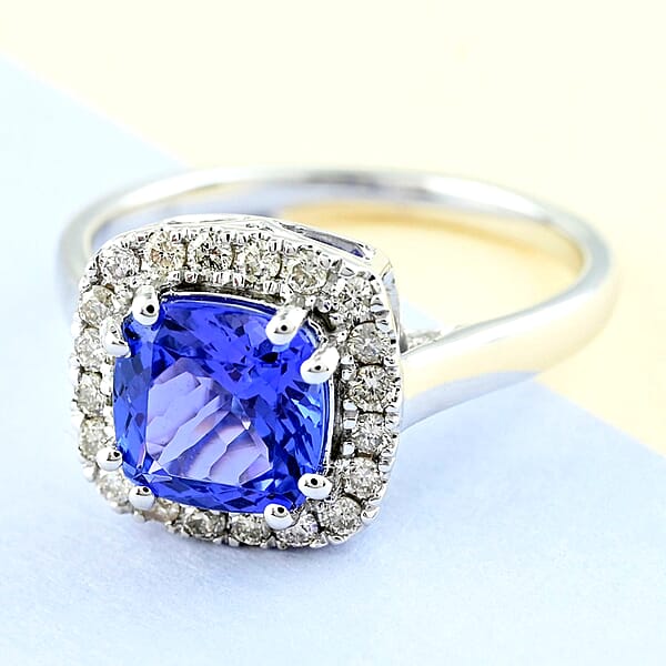 Shop Lc Certified & Appraised Luxoro 14K White Gold AAA Tanzanite Diamond Halo Ring Wedding Rings For Women Promise Rings 2.20 Ctw (Del. In 10-15 Days)