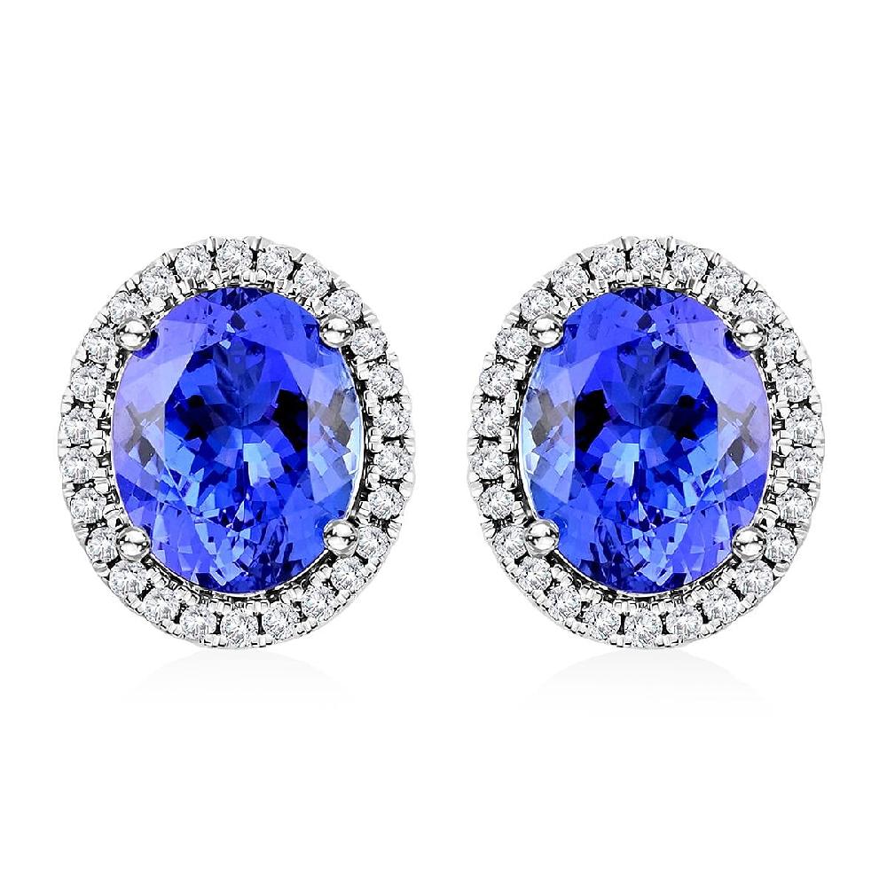 shop lc Certified & Appraised Luxoro 14K White Gold AAA Tanzanite and G-H I2 Diamond Halo Stud Earrings 3.75 ctw
