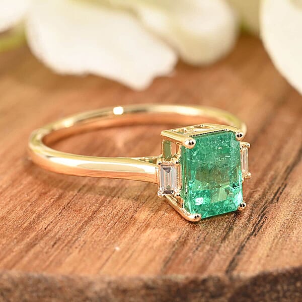 Shop Lc Certified & Appraised Luxoro 14K Yellow Gold AAA Boyaca Colombian Emerald And G-H I2 Diamond Ring 1.20 Ctw
