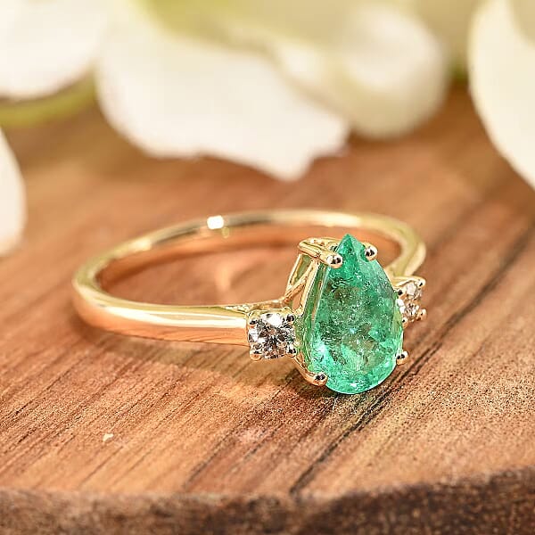 Shop Lc Certified & Appraised Luxoro 14K Yellow Gold AAA Boyaca Colombian Emerald And G-H I2 Diamond Ring 1.00 Ctw