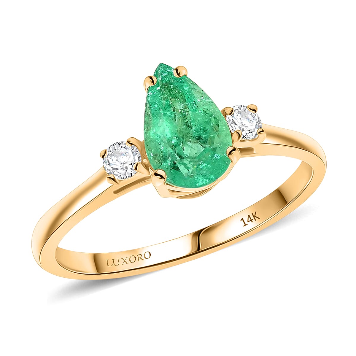 shop lc Certified & Appraised Luxoro 14K Yellow Gold AAA Boyaca Colombian Emerald and G-H I2 Diamond Ring 1.00 ctw