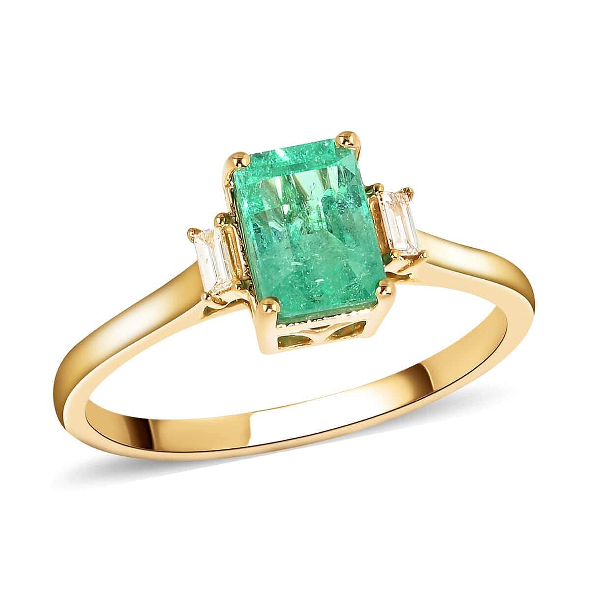 shop lc Certified & Appraised Luxoro 14K Yellow Gold AAA Boyaca Colombian Emerald and G-H I2 Diamond Ring 1.20 ctw