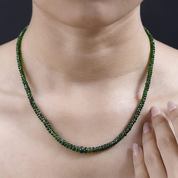 Shop Lc Certified & Appraised Luxoro 14K Yellow Gold AAA Chrome Diopside Beaded Necklace 18-20 Inches 70.00 Ctw