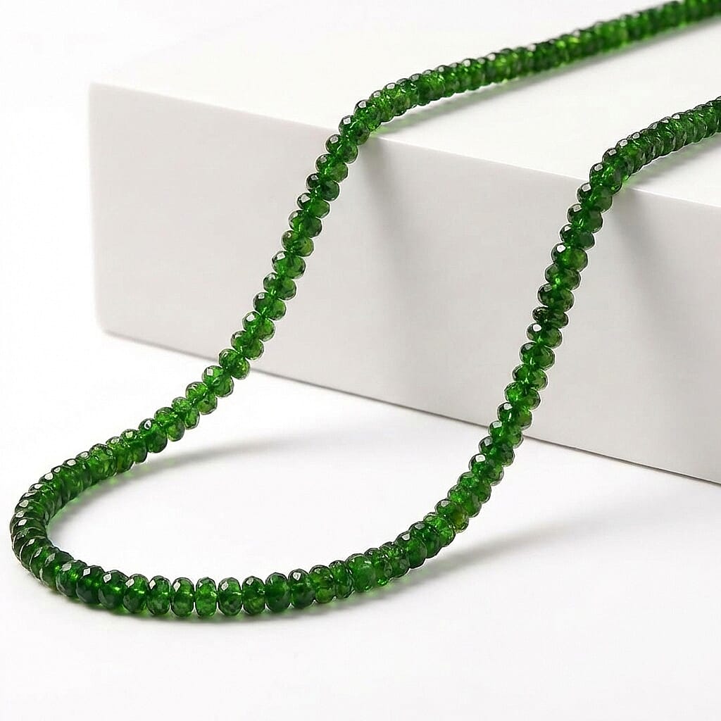 shop lc Certified & Appraised Luxoro 14K Yellow Gold AAA Chrome Diopside Beaded Necklace 18-20 Inches 70.00 ctw