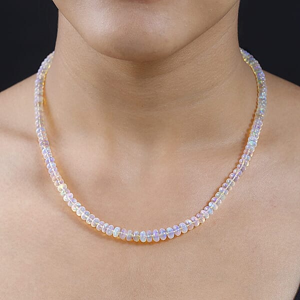 Shop Lc Certified & Appraised Luxoro 14K Yellow Gold AAA Ethiopian Welo Opal Beaded Graduated Necklace 18 Inches With 2 Inch Extender 65.00 Ctw