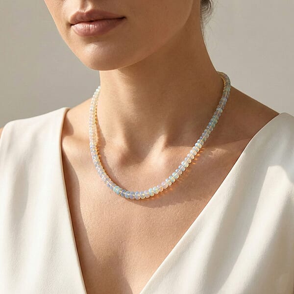Shop Lc Certified & Appraised Luxoro 14K Yellow Gold AAA Ethiopian Welo Opal Beaded Graduated Necklace 18 Inches With 2 Inch Extender 65.00 Ctw